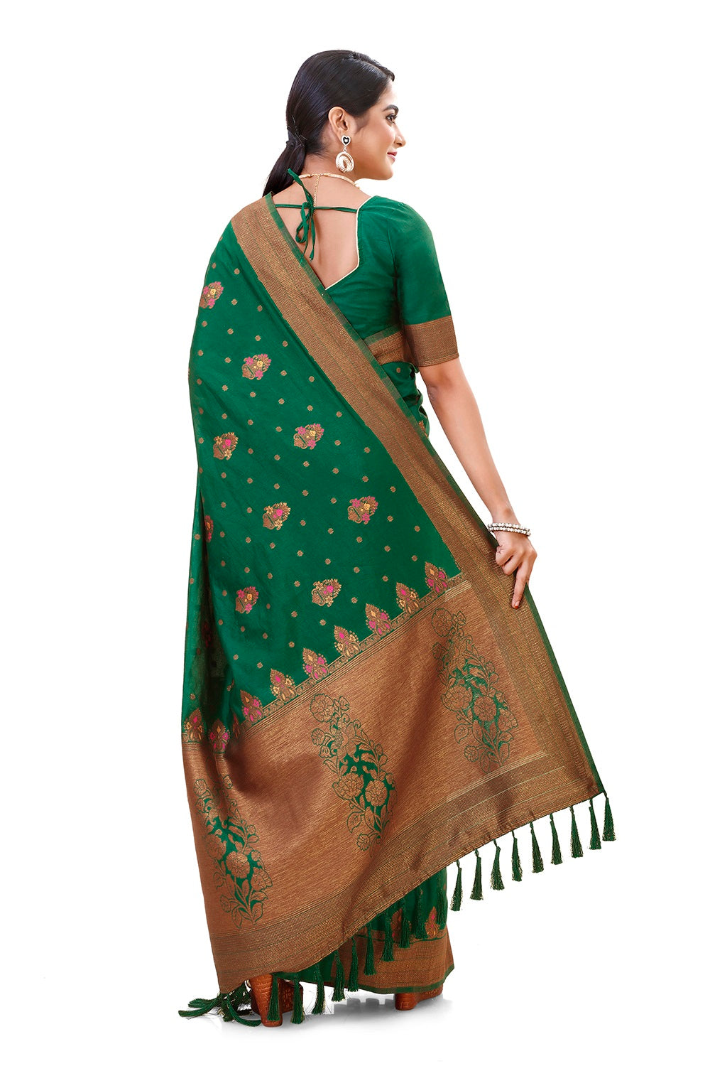 Dark green color designer Silk saree for wedding and reception - Joshindia