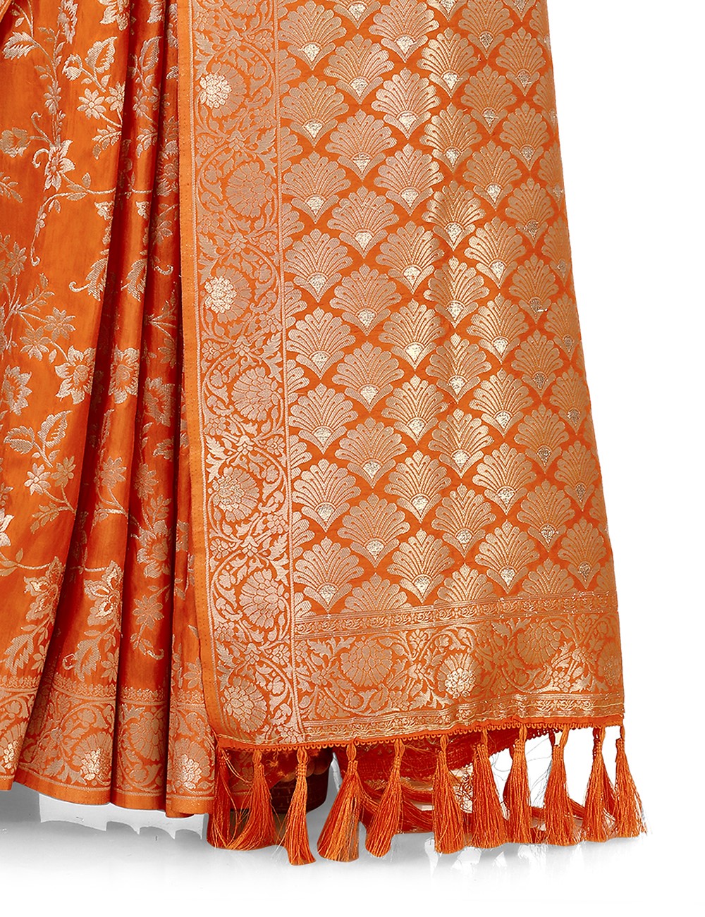 Orange color pure silk banarasi saree - Joshindia