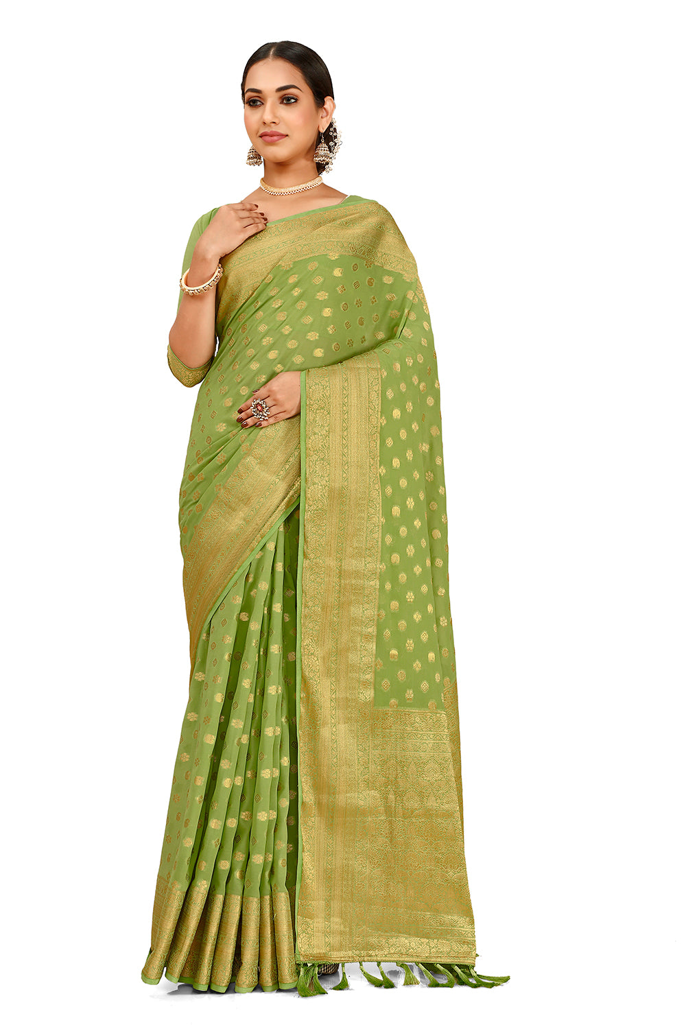 Latest Green Color Georgette Pearl Lace Saree - Joshindia