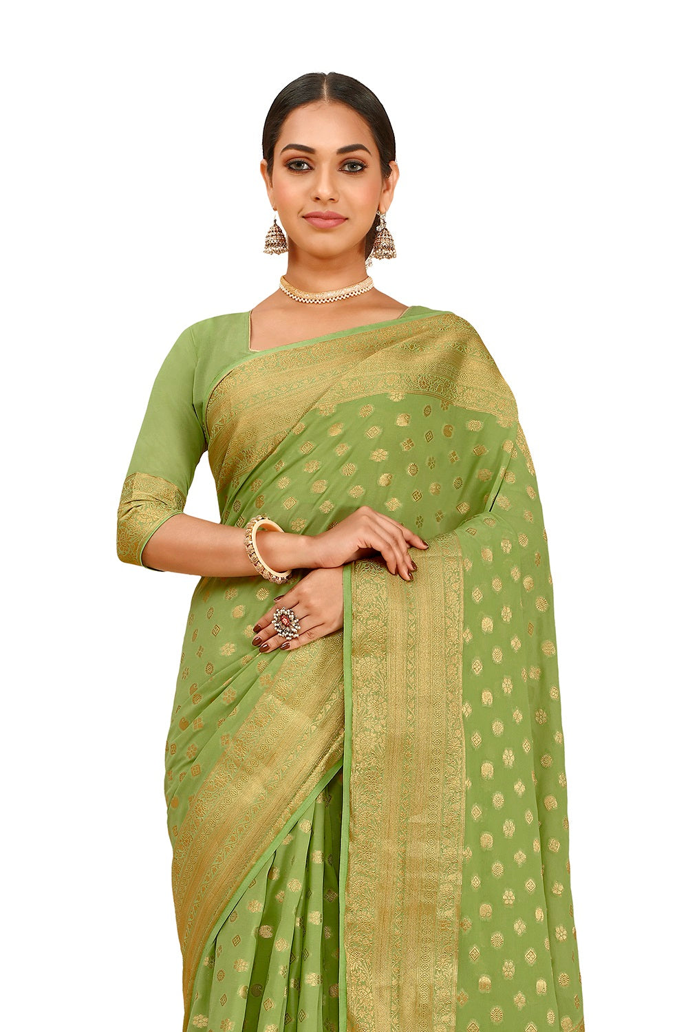 Latest Green Color Georgette Pearl Lace Saree - Joshindia