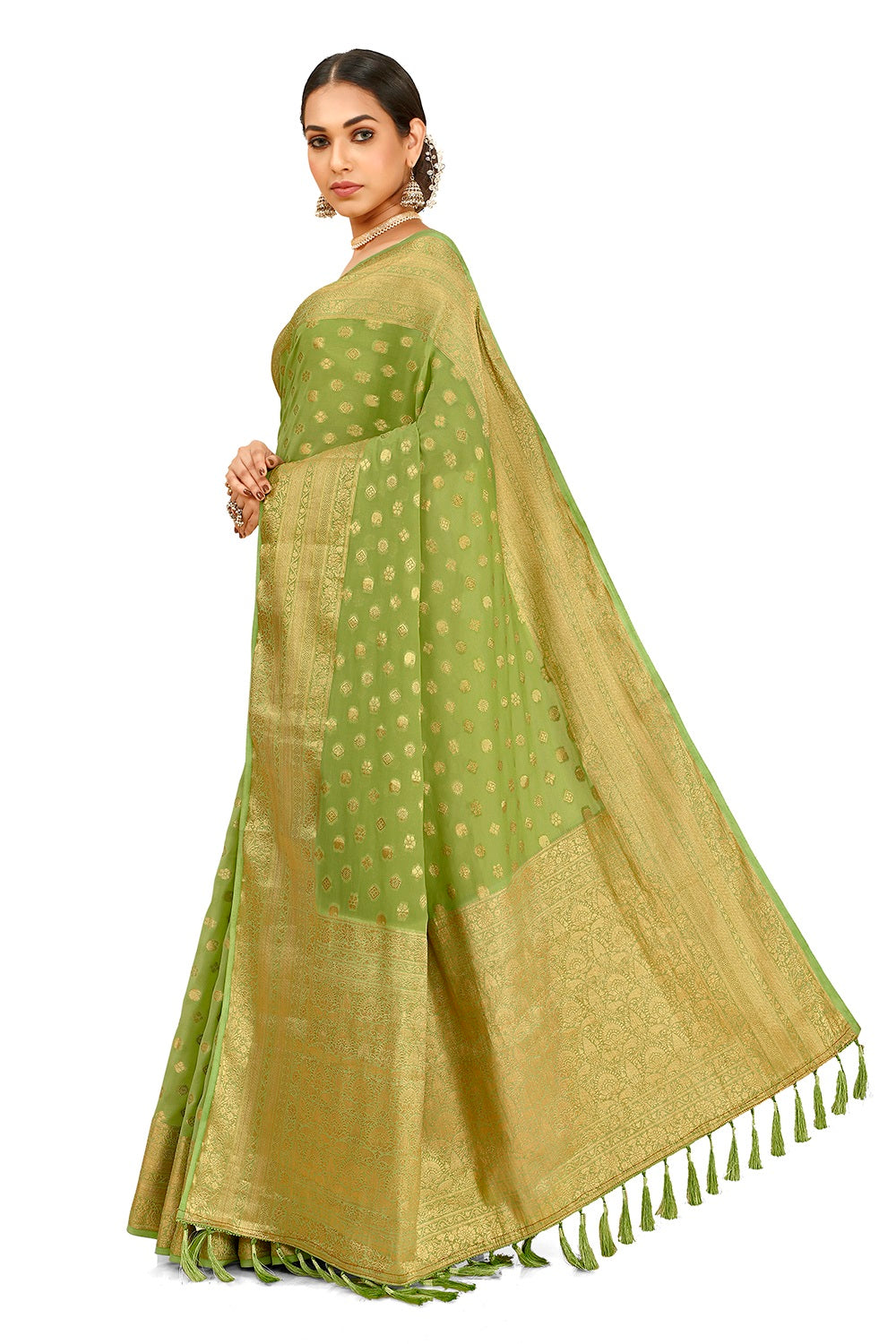 Latest Green Color Georgette Pearl Lace Saree - Joshindia