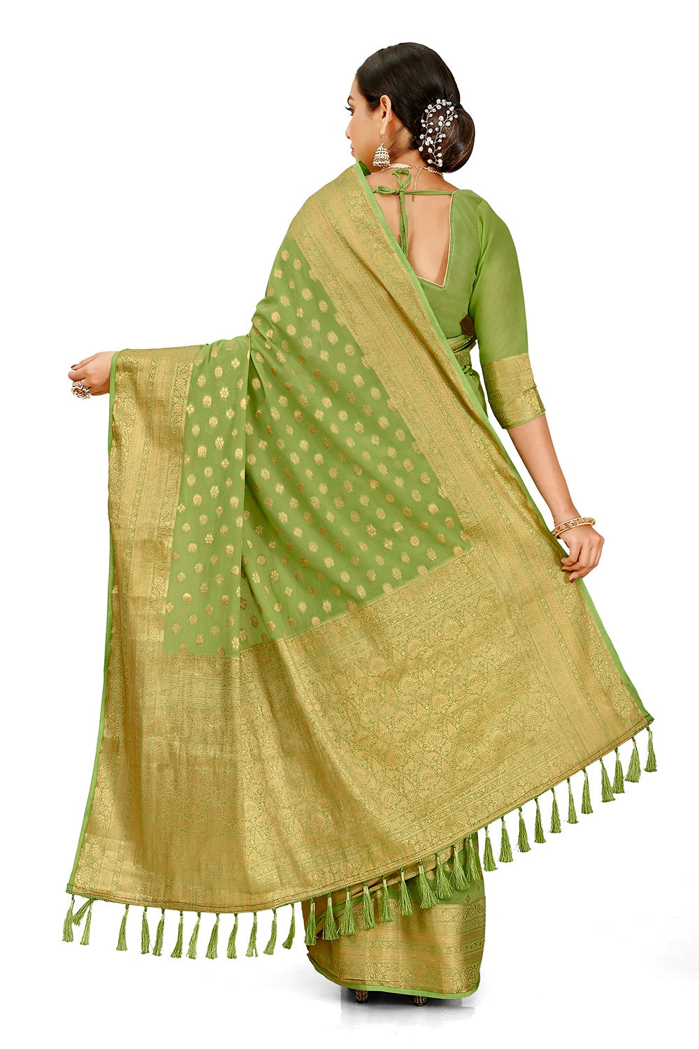 Latest Green Color Georgette Pearl Lace Saree - Joshindia