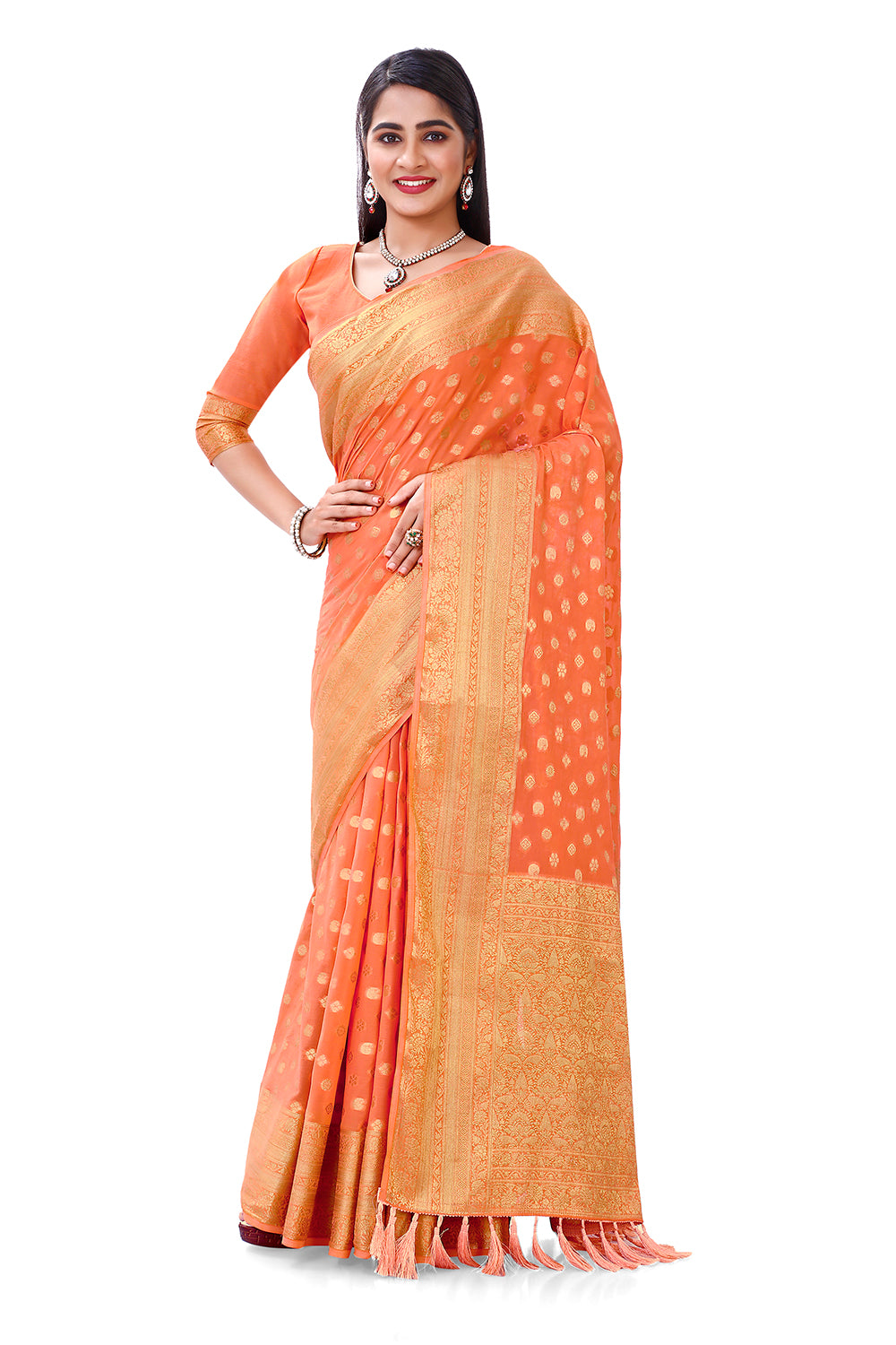 Beautiful Peach color soft net ruffle saree for wedding - Joshindia