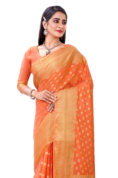 Beautiful Peach color soft net ruffle saree for wedding - Joshindia