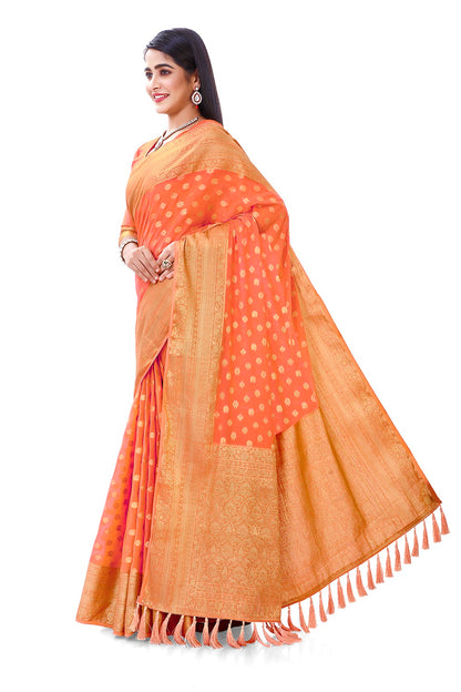 Beautiful Peach color soft net ruffle saree for wedding - Joshindia