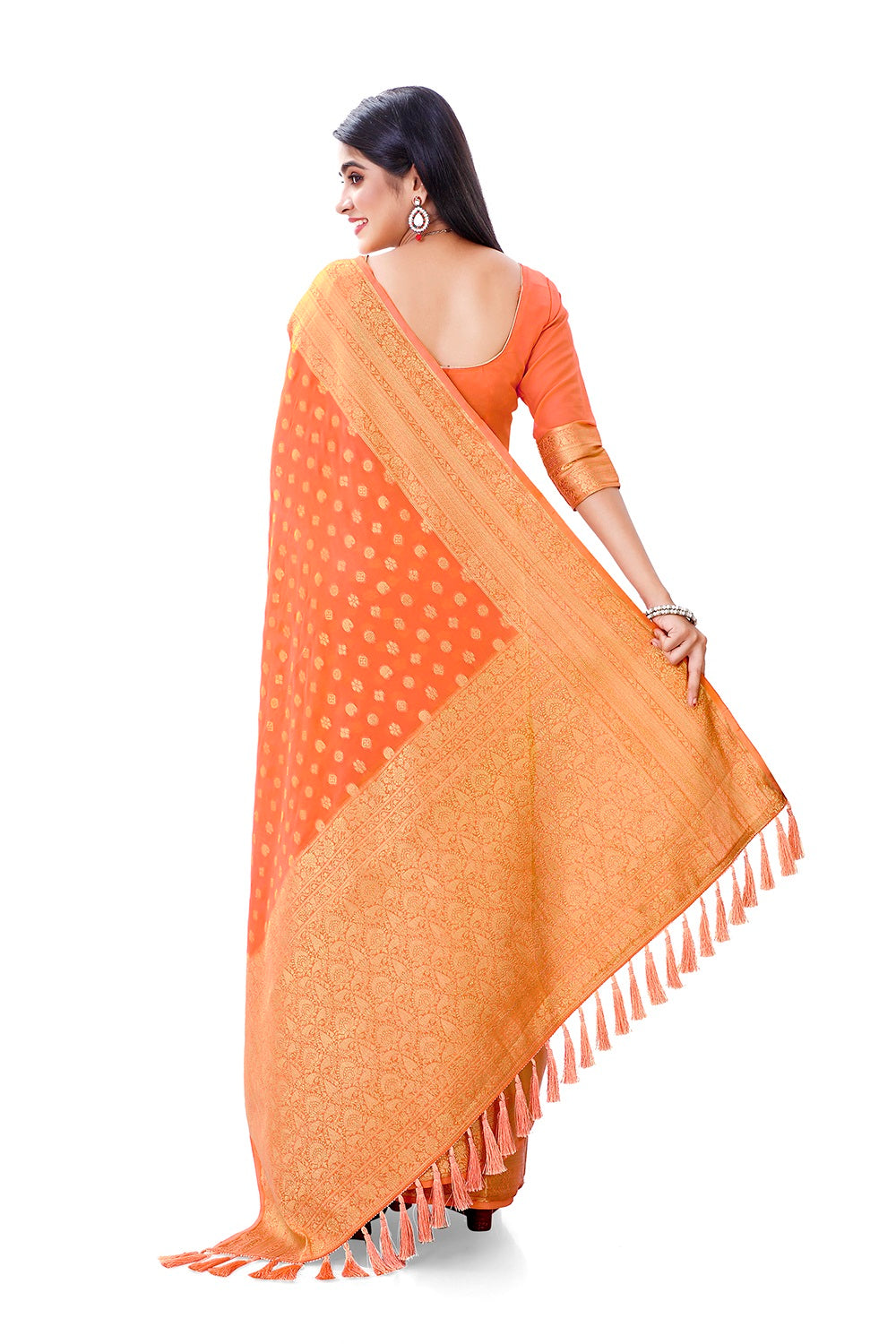 Beautiful Peach color soft net ruffle saree for wedding - Joshindia