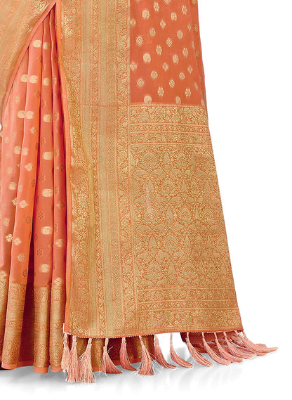 Beautiful Peach color soft net ruffle saree for wedding - Joshindia