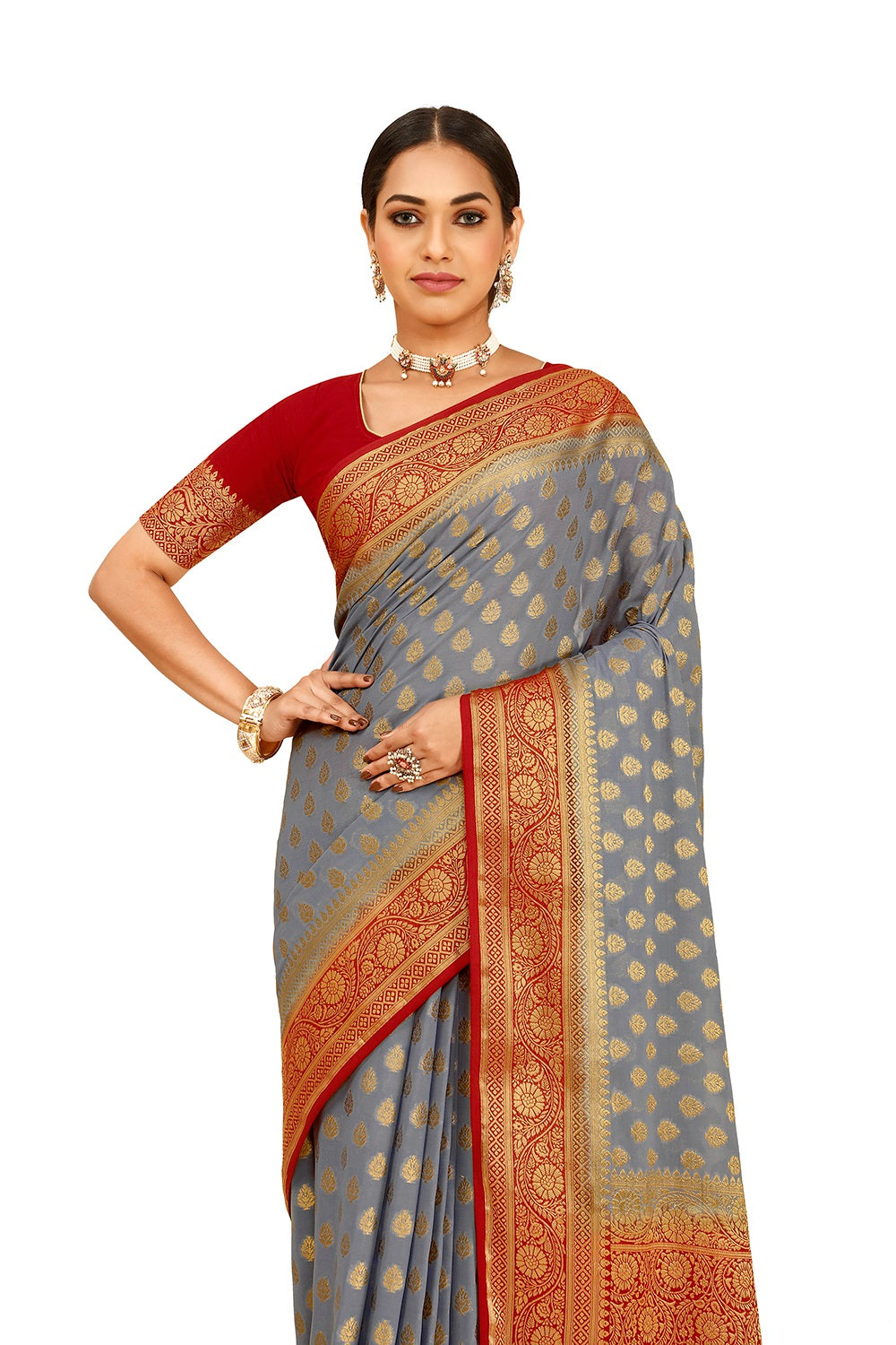 Buy Greay Color silk saree online - Joshindia