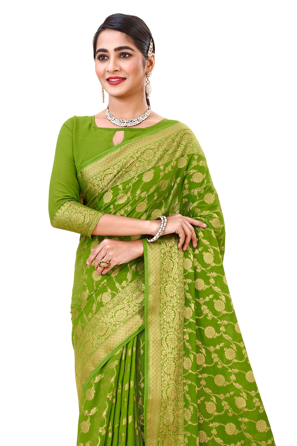 Nalli - Parrot Green and Pink Soft Silk Saree with Half and Half design on  body and Zari border.Includes Unstitched Blouse.The price of this saree is  Rs.6,694.00/-. Shop Online! http://www.nallisilks.com/store/sarees /party-wear/soft-silks/parrot-green ...