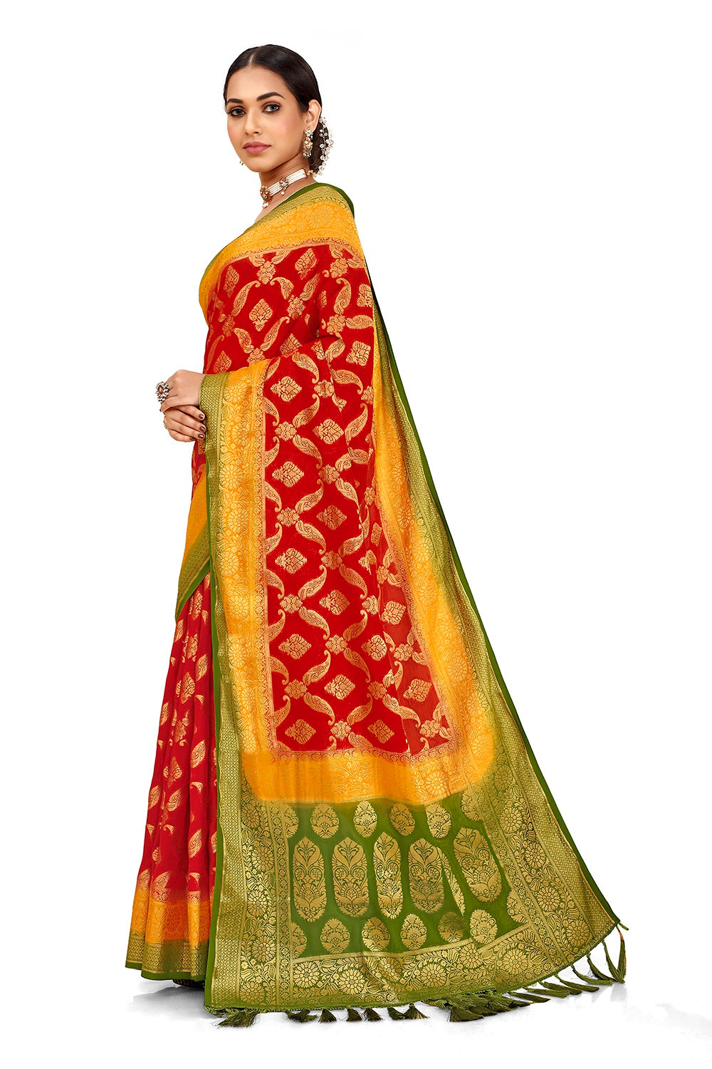 Red Silk designer saree for royal look buy now - Joshindia