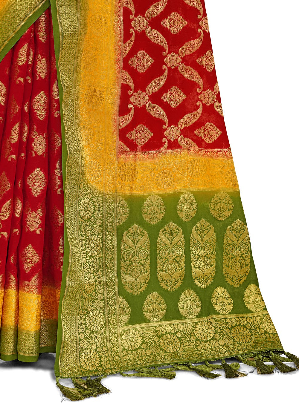 Red Silk designer saree for royal look buy now - Joshindia