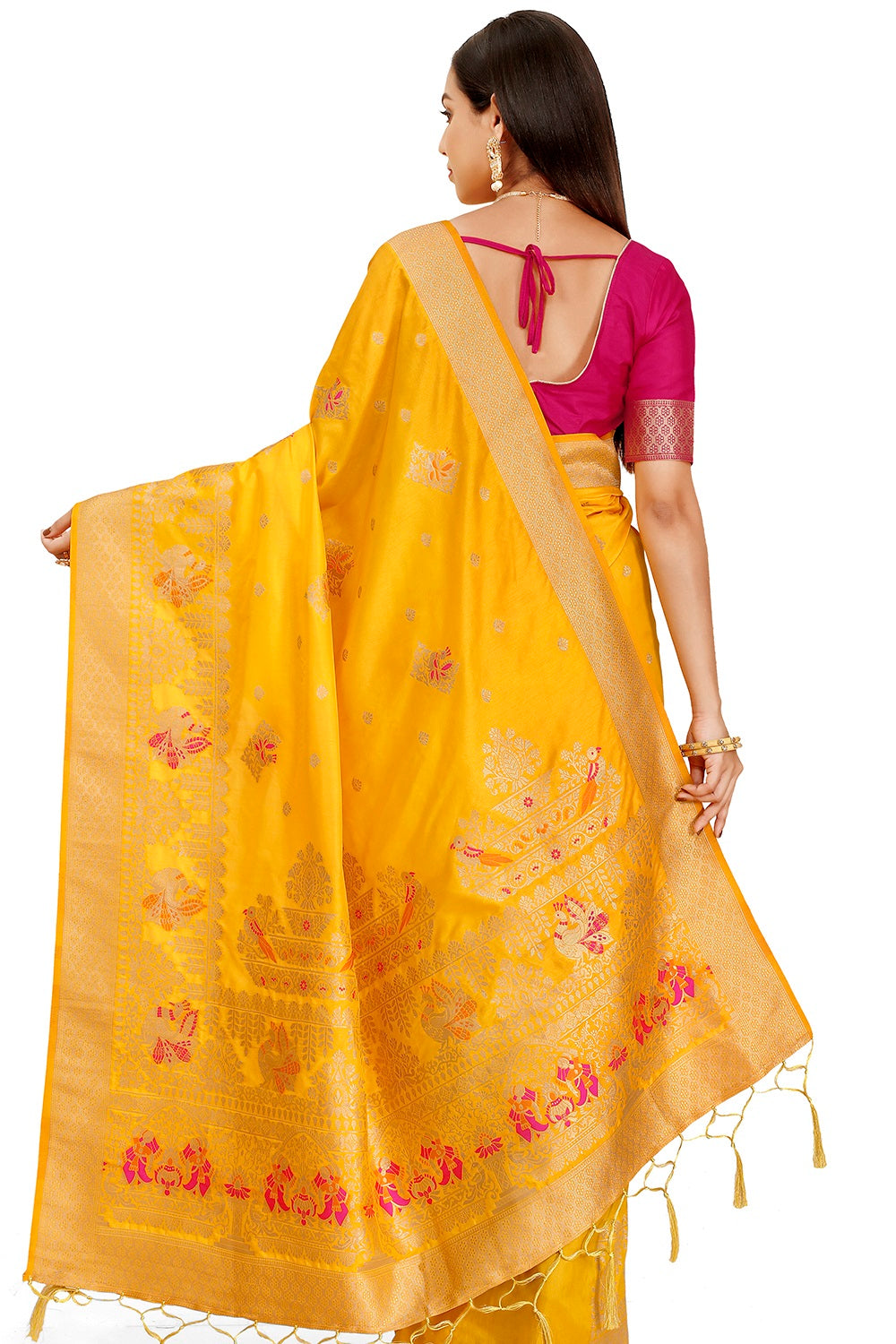 Yellow color kanjiveram silk saree Buy Now - Joshindia