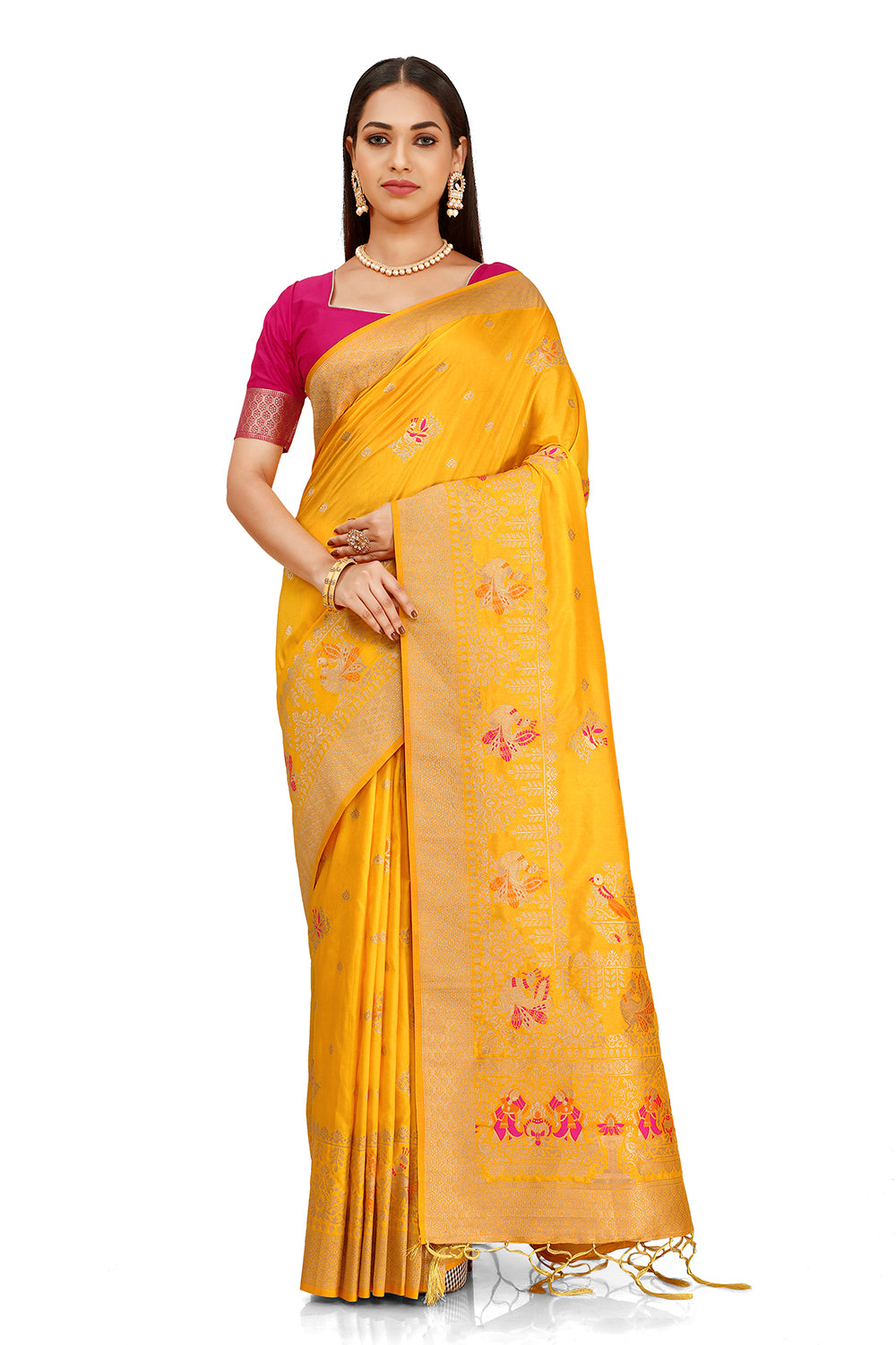 Yellow color kanjiveram silk saree Buy Now - Joshindia