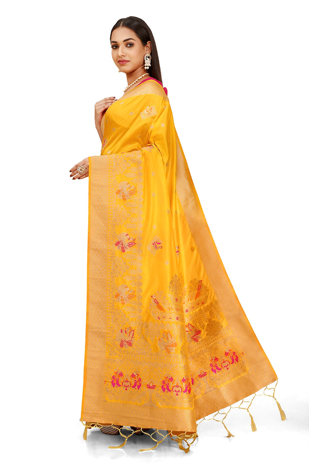 Yellow color kanjiveram silk saree Buy Now - Joshindia