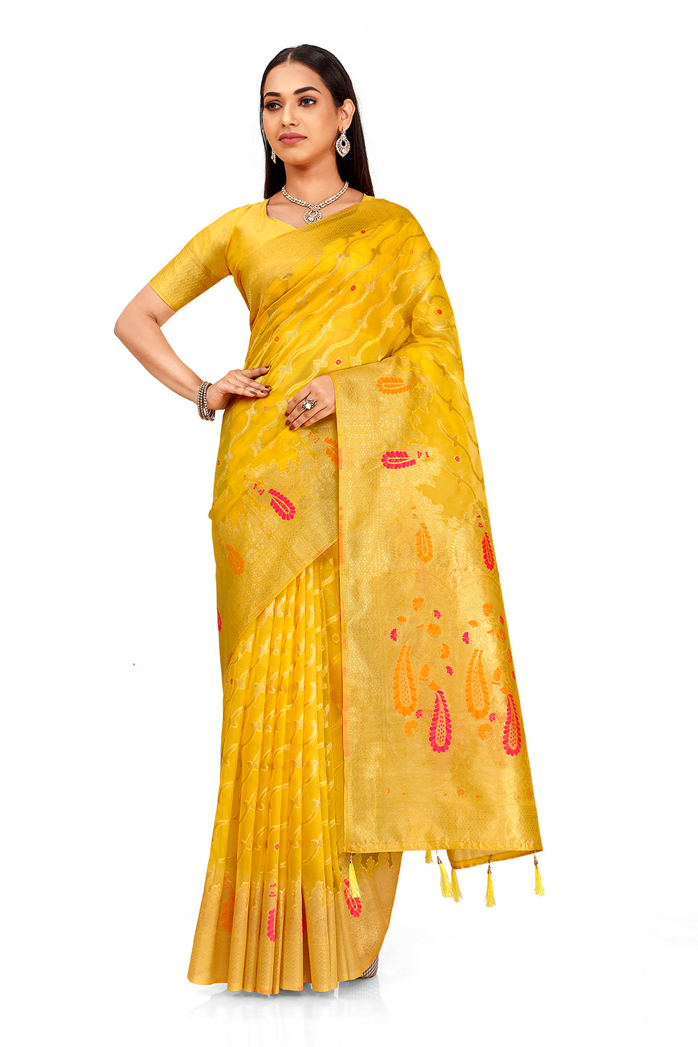 Beautiful Yellow Silk Saree For Wedding Buy Now - Joshindia