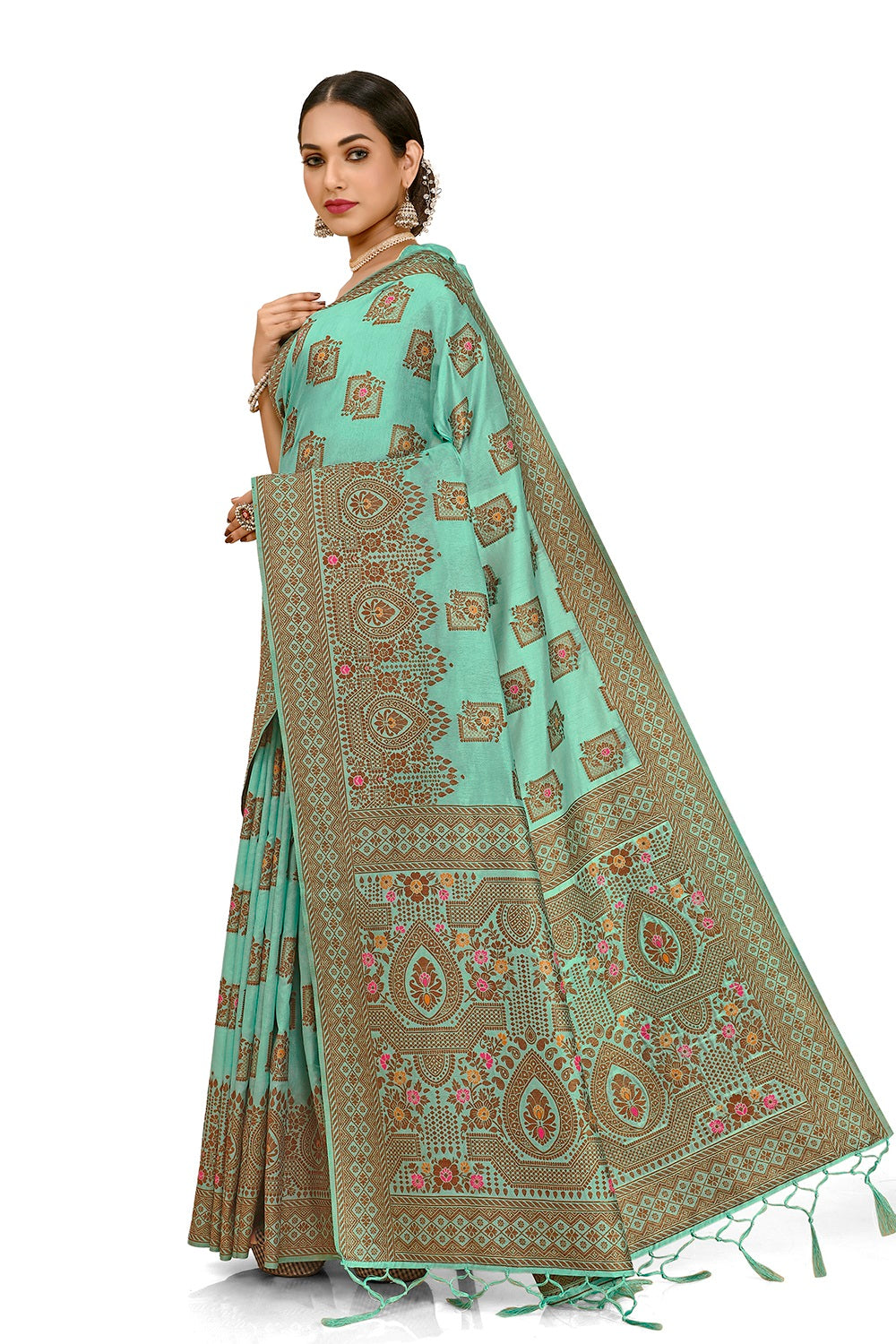 Teal blue Kanjivaram Silk Saree Buy Online - Joshindia