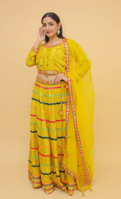 Masturd Color Chinon Lehenga Choli With Chinon Dupatta - Joshindia