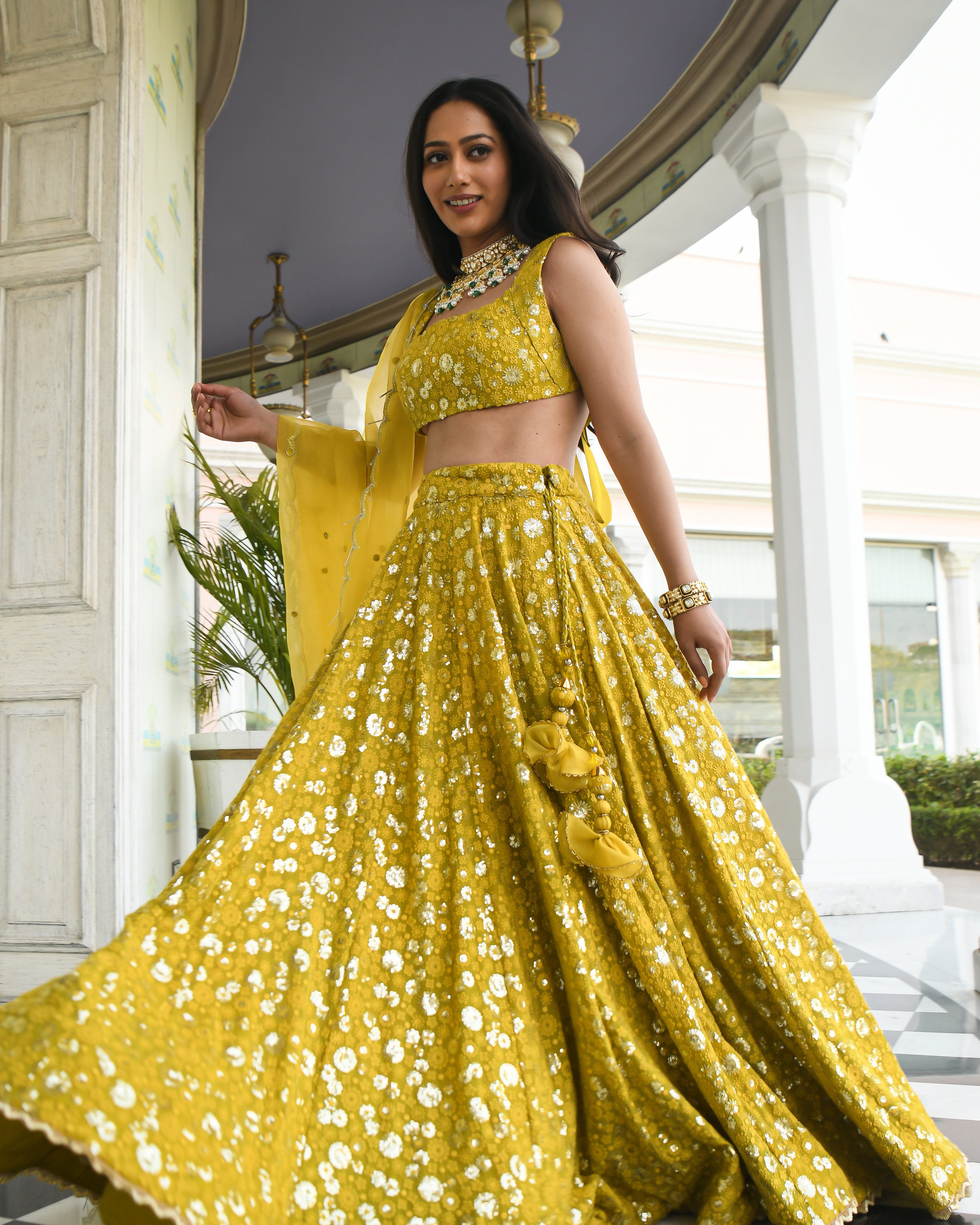 Buy Silk Fabric Heavy Embroidery Work Yellow Color Bridal Look Designer Le  online from SareesBazaar IN at lowest prices