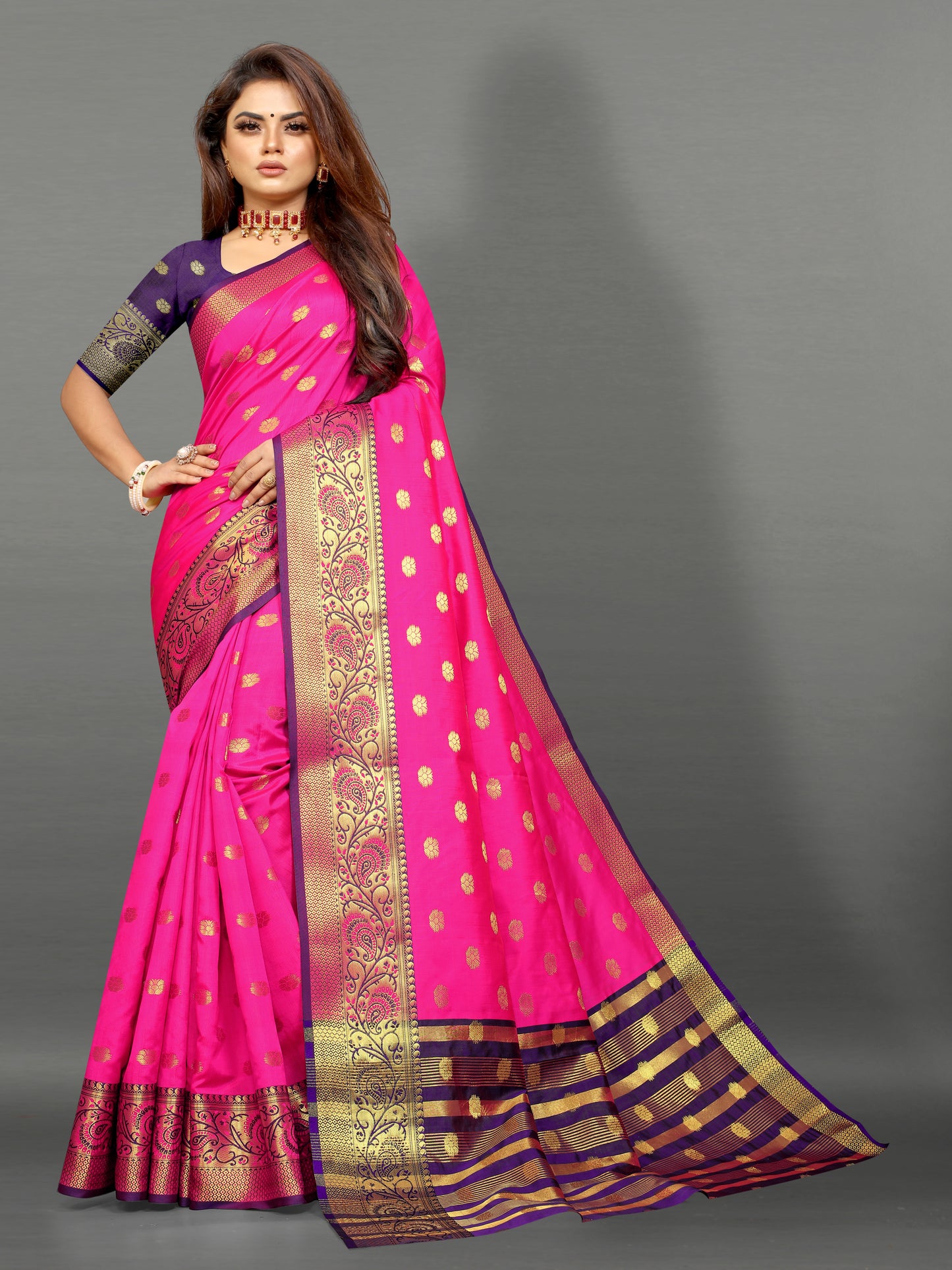 Blue and Pink color banarasi silk saree - Joshindia