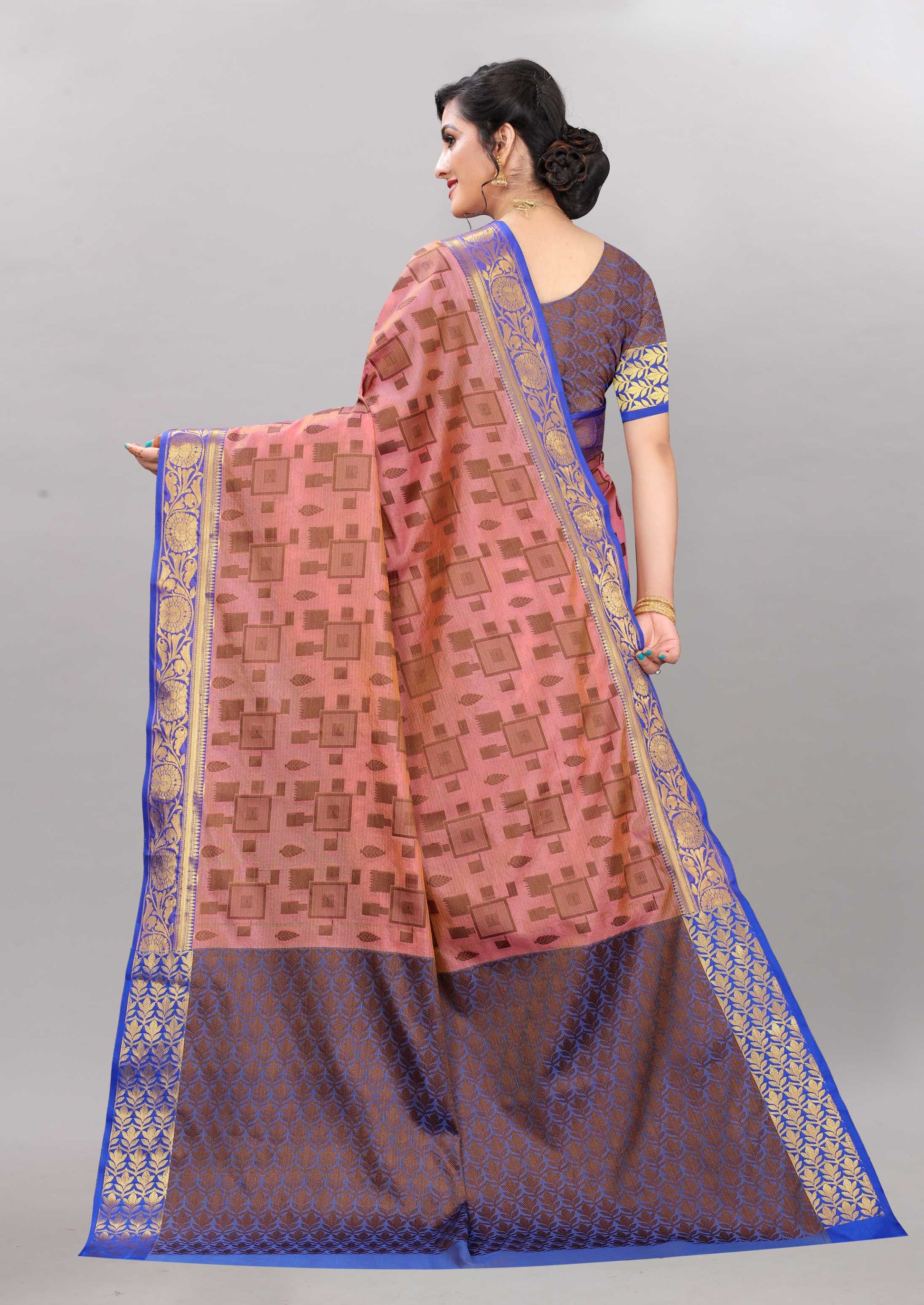 Blue and Light Pink color banarasi silk saree - Joshindia