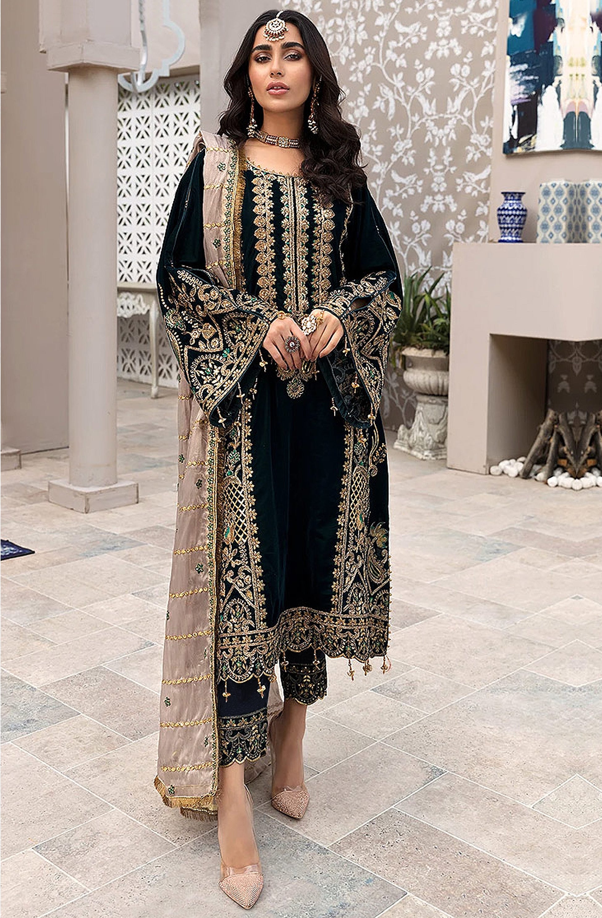 Black Heavy Fox Georgette with Heavy Embroidery Work Pakistani salwar suit - Joshindia