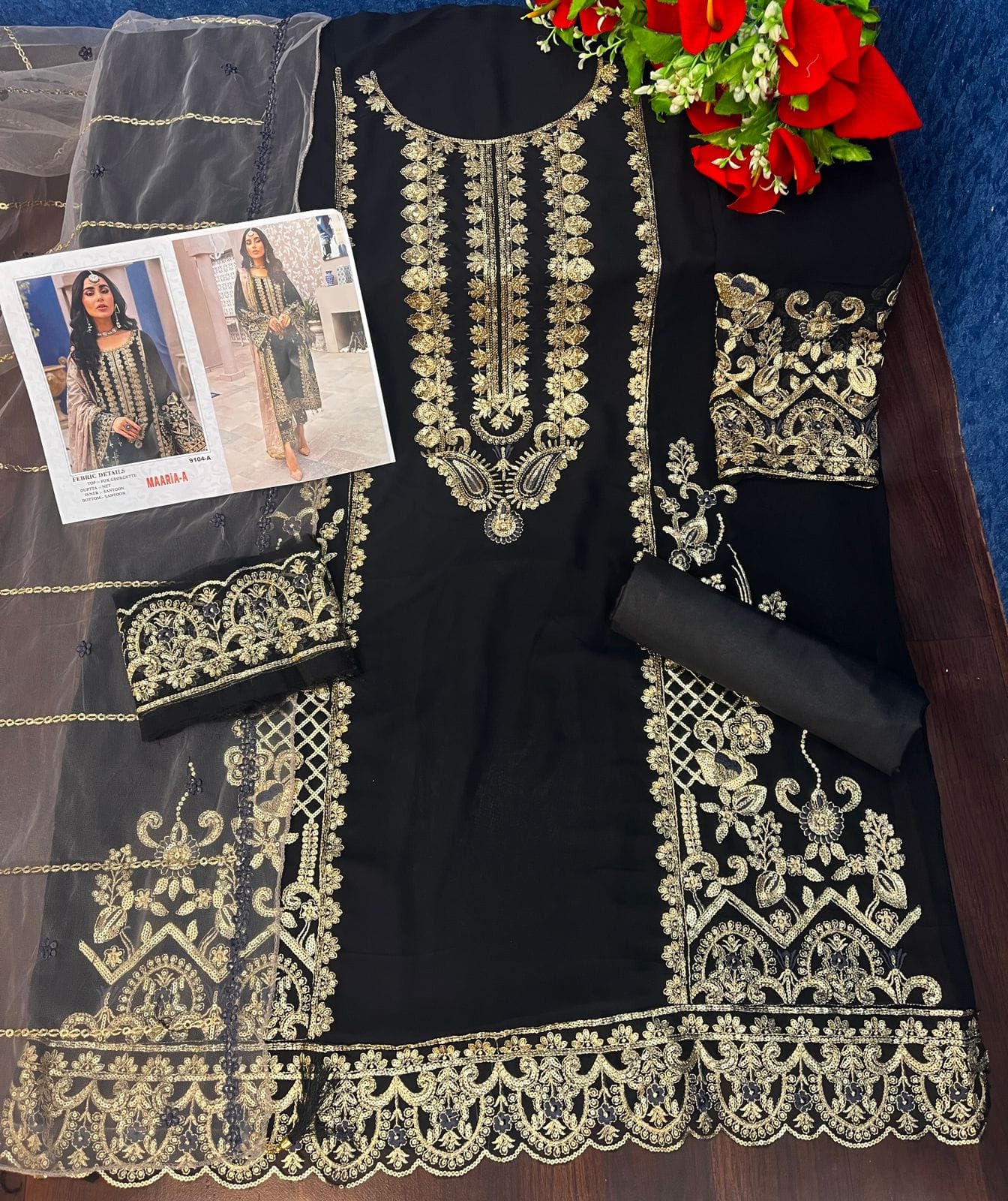 Black Heavy Fox Georgette with Heavy Embroidery Work Pakistani salwar suit - Joshindia