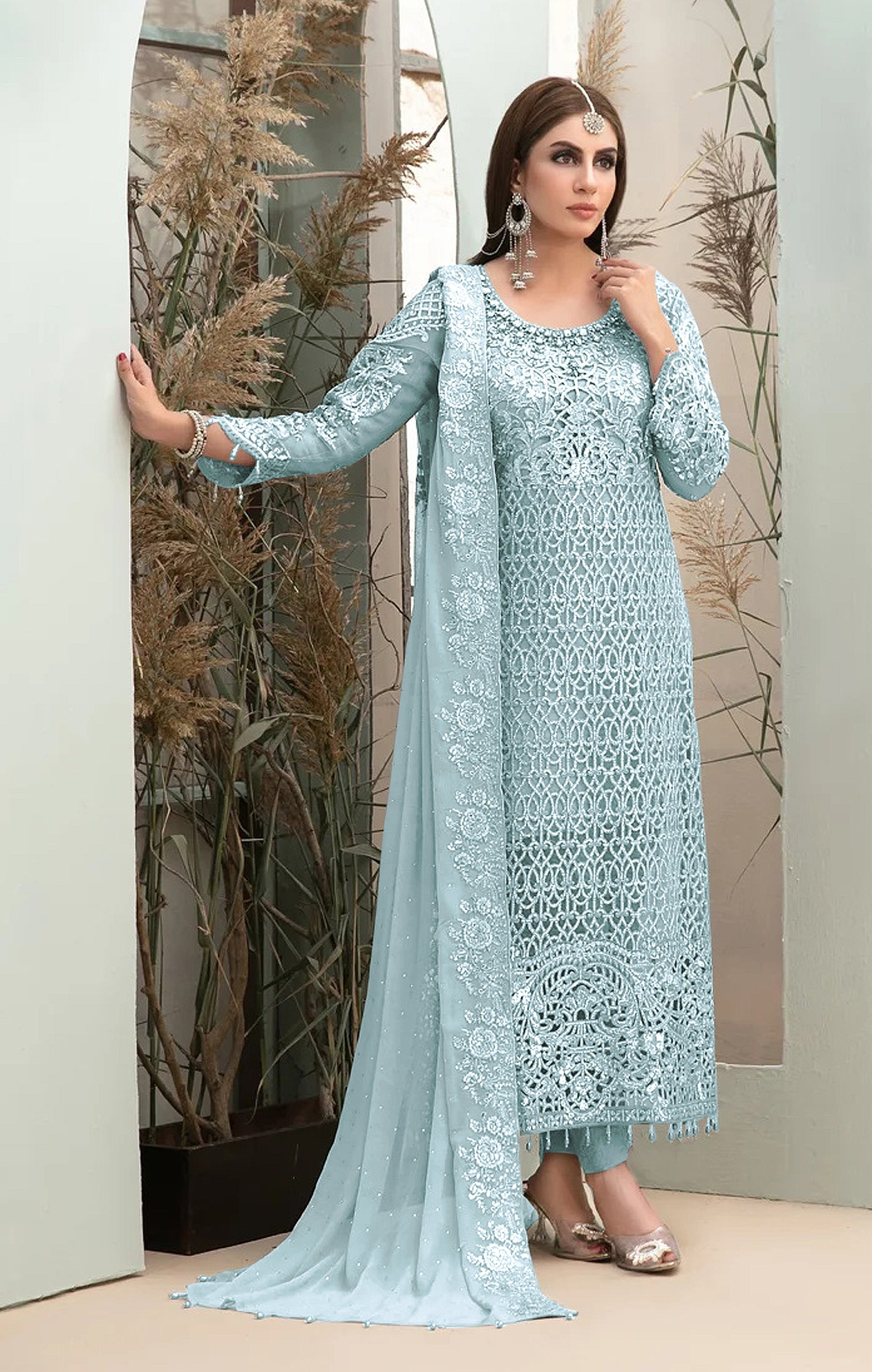 Sky Blue Heavy Fox Georgette With Hevey Embroidery Work Pakistani style Salwar Suit - Joshindia