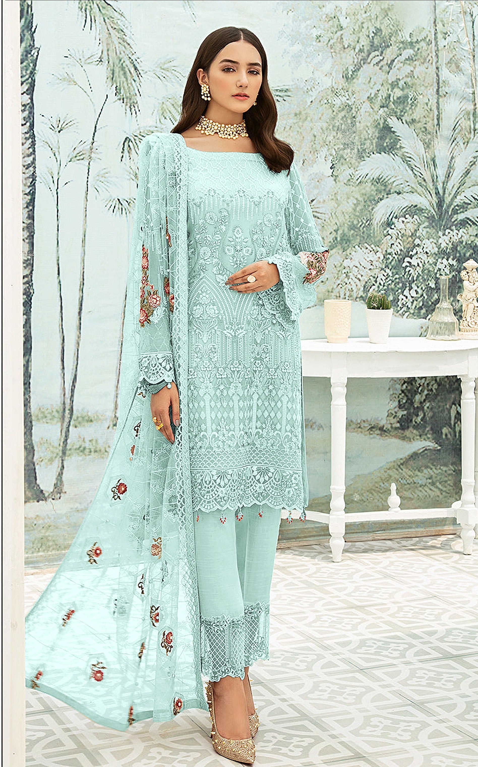 Sky Blue Heavy Fox Georgette With Sequence Salwar Suit - Joshindia