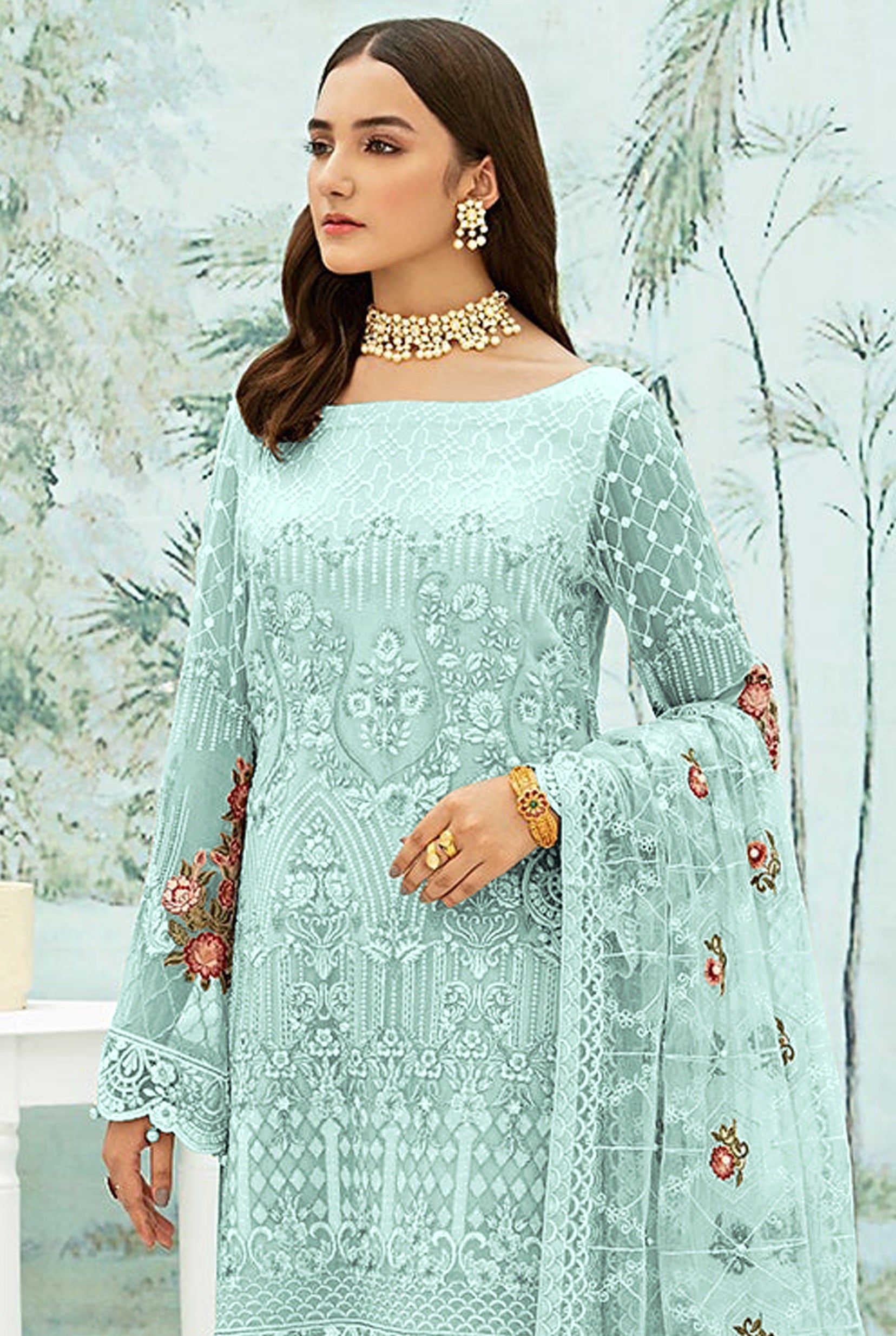 Sky Blue Heavy Fox Georgette With Sequence Salwar Suit - Joshindia