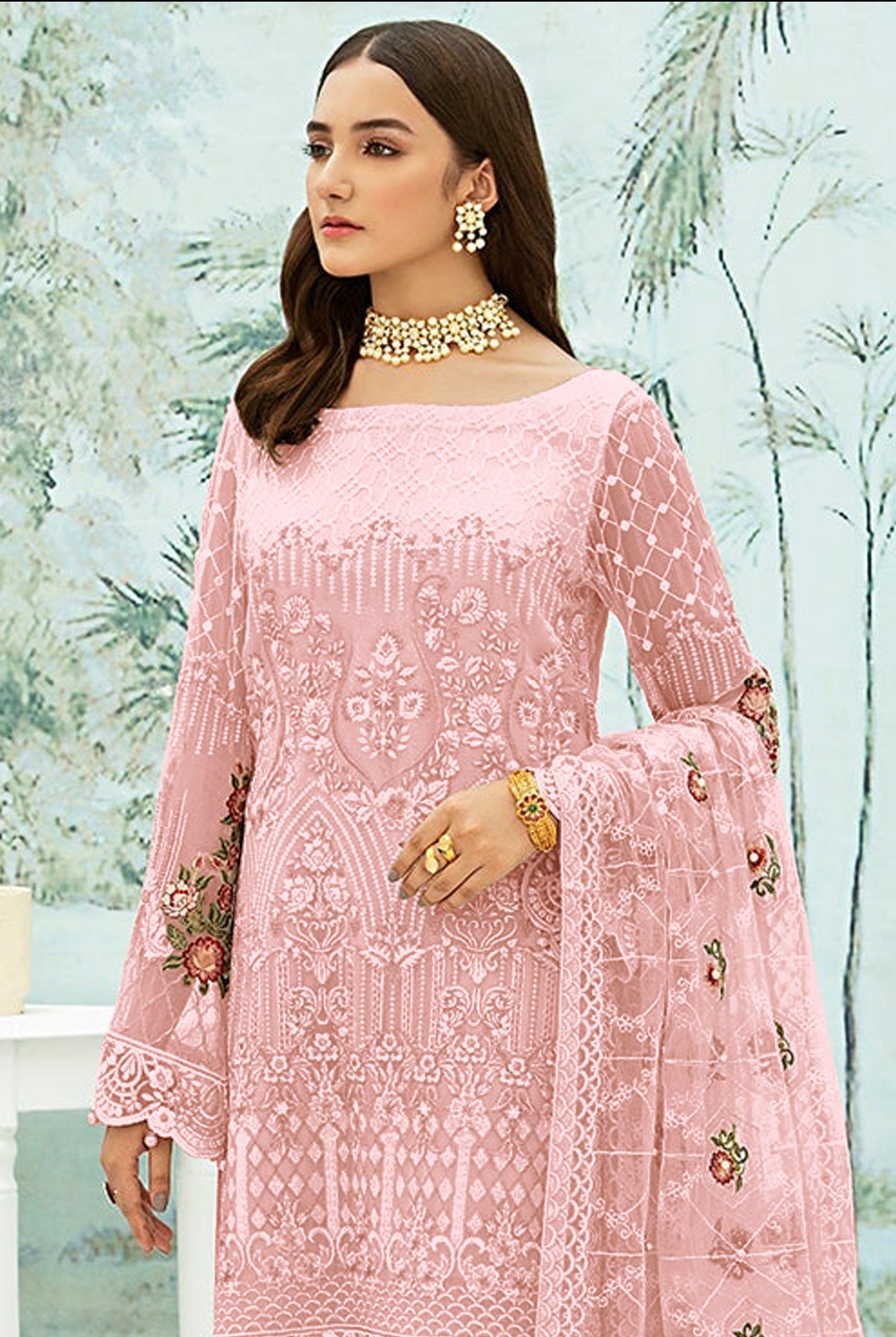 Pink Heavy Fox Georgette With Sequence Salwar Suit - Joshindia