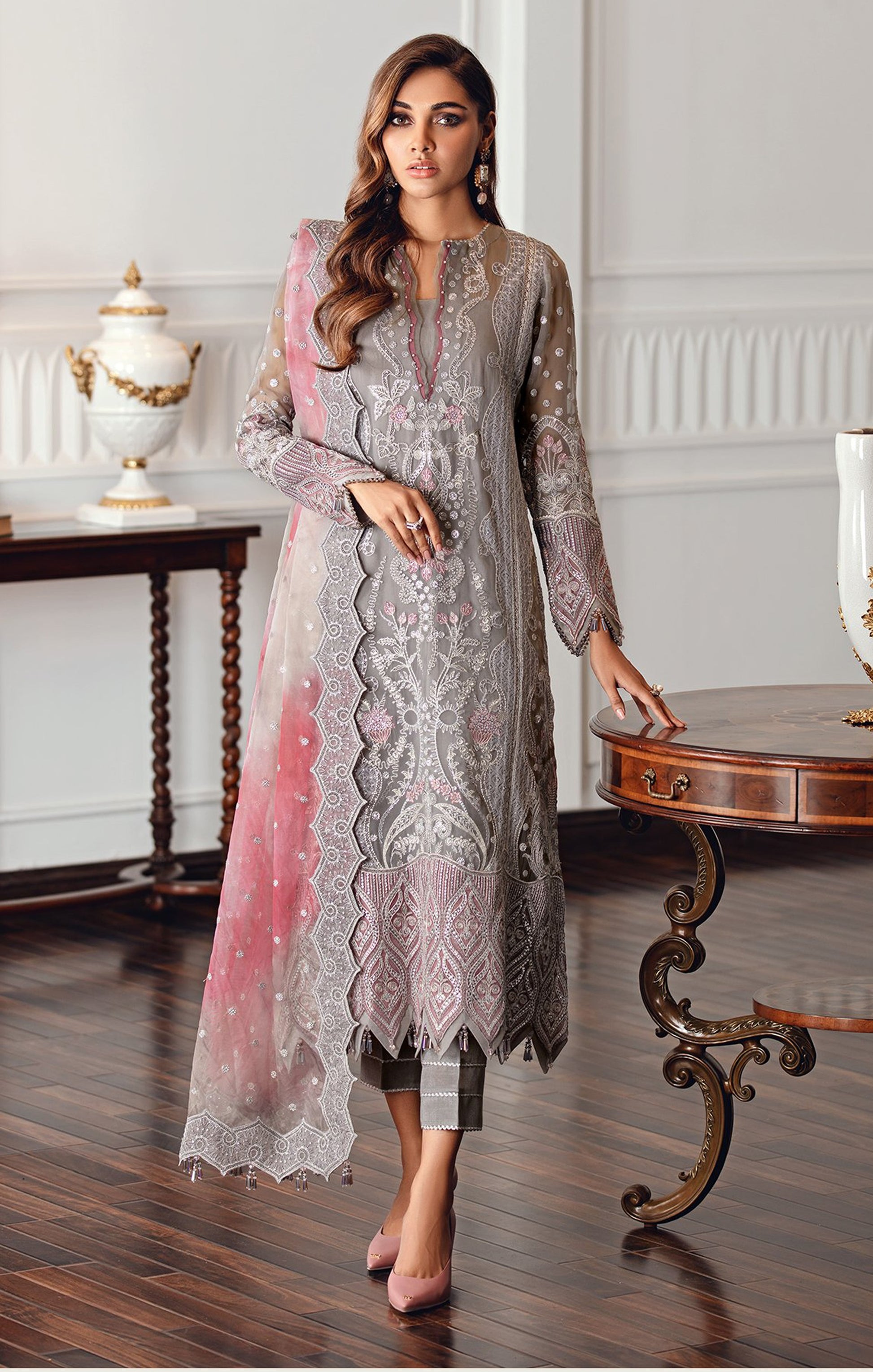 Grey Color Georgette Embroidery suit for woman - Joshindia