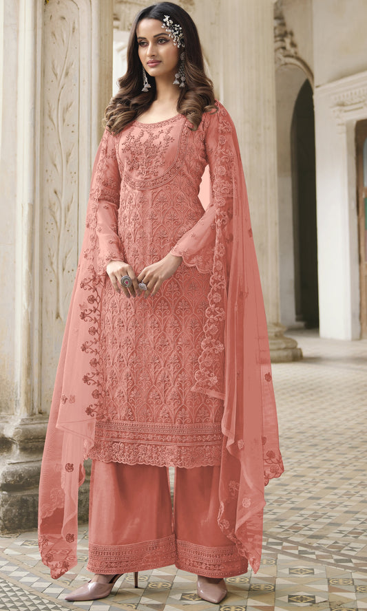 Peach Color Heavy Butterfly Net Embroided Salwar Suit - Joshindia