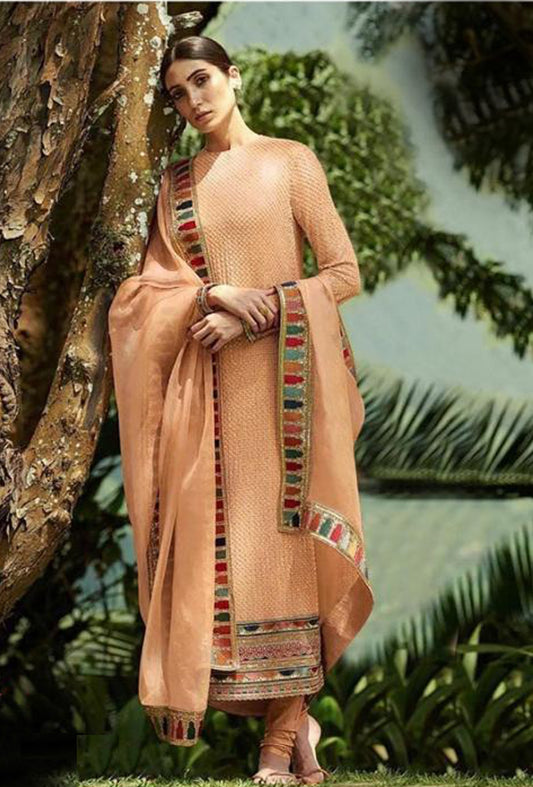 Orange Color Heavy Faux Georgette With Sequence Work Churidar Salwar Suit - Joshindia