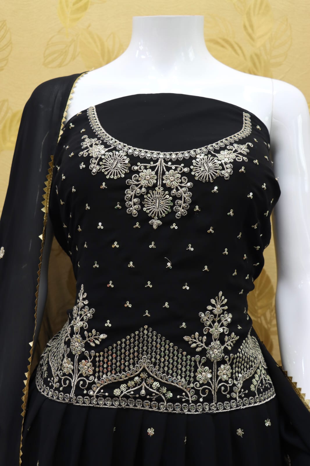 Black Color Faux Georgette Embroided Sharara Suit - Joshindia