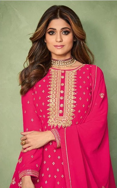 Pink Georgette Embroided Anarkali Salwar Suit - Joshindia