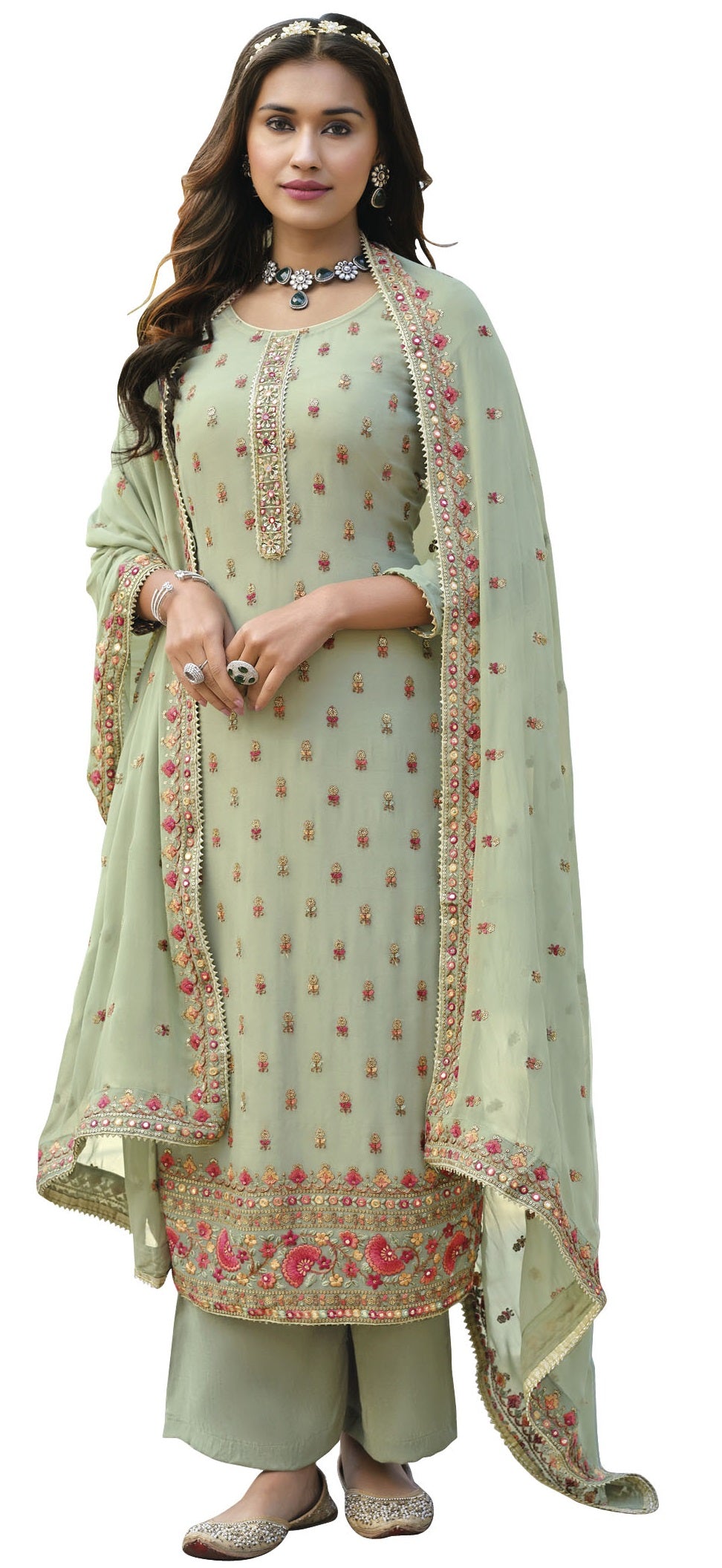 Green Color Georgette Straight Palazzo Salwar Suit - Joshindia