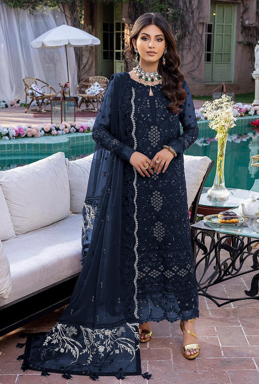 Nevy Blue Embroidery Sequence Work Semi Stitched Salwar Suit - Joshindia