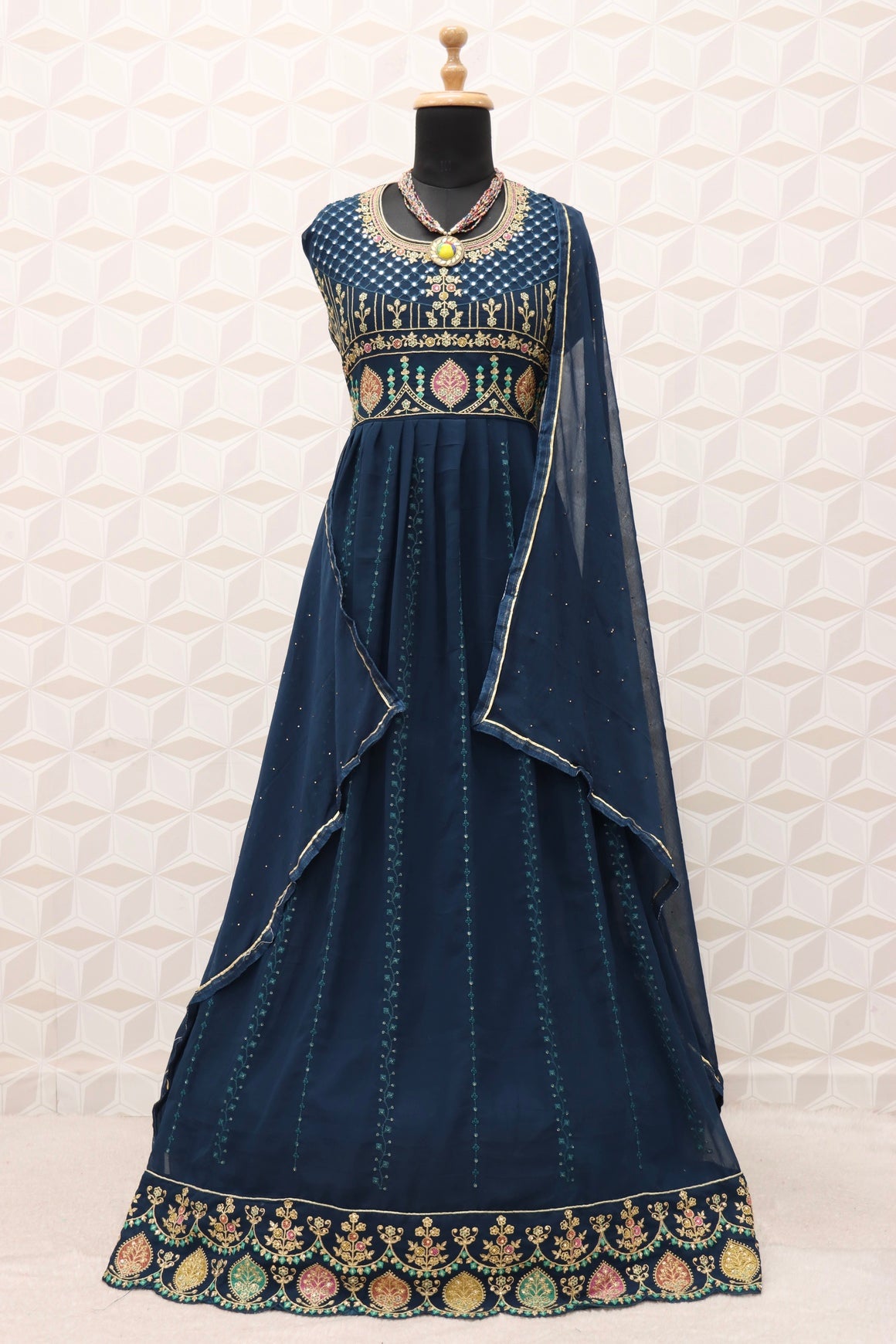 Nevy Blue Color Heavy Faux Georgette With Sequence Work Anarkali Salwar Suit - Joshindia