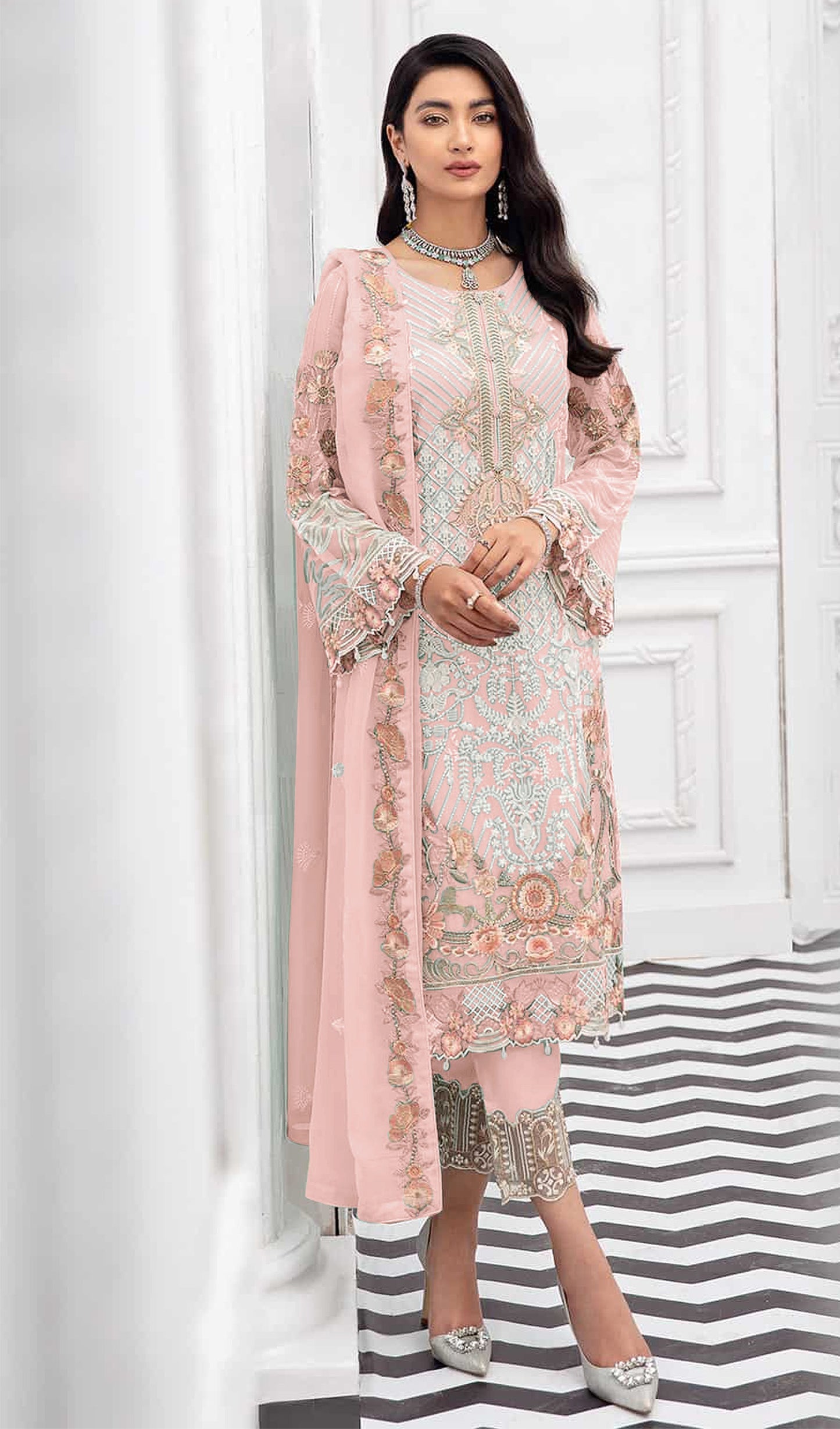 Pink Color Faux Georgette Straight Salwar Suit - Joshindia