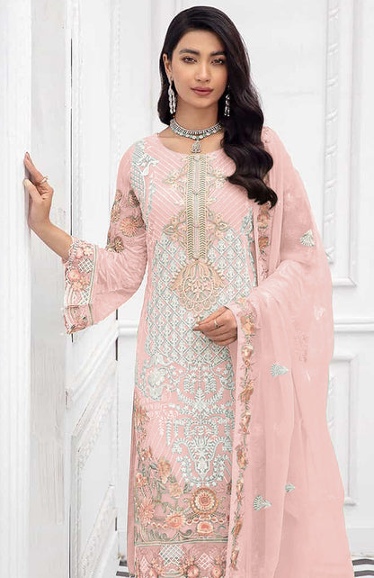 Pink Color Faux Georgette Straight Salwar Suit - Joshindia