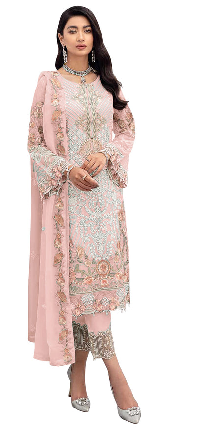 Pink Color Faux Georgette Straight Salwar Suit - Joshindia