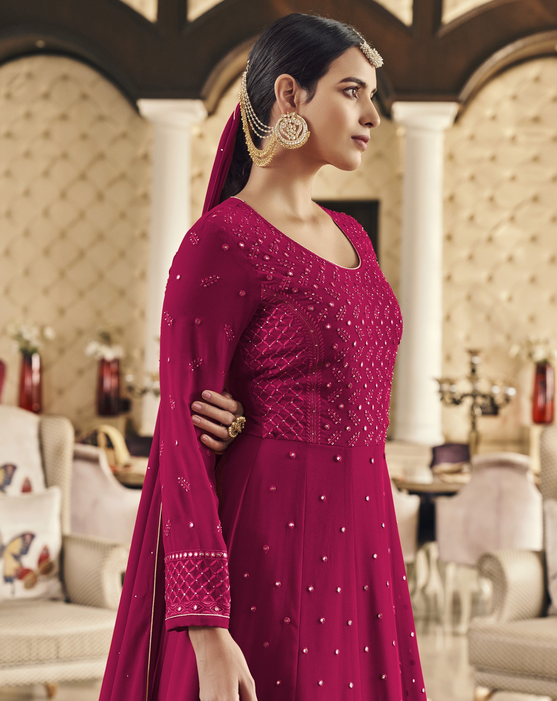 Maroon Color long Anarkali Salwar Suit - Joshindia