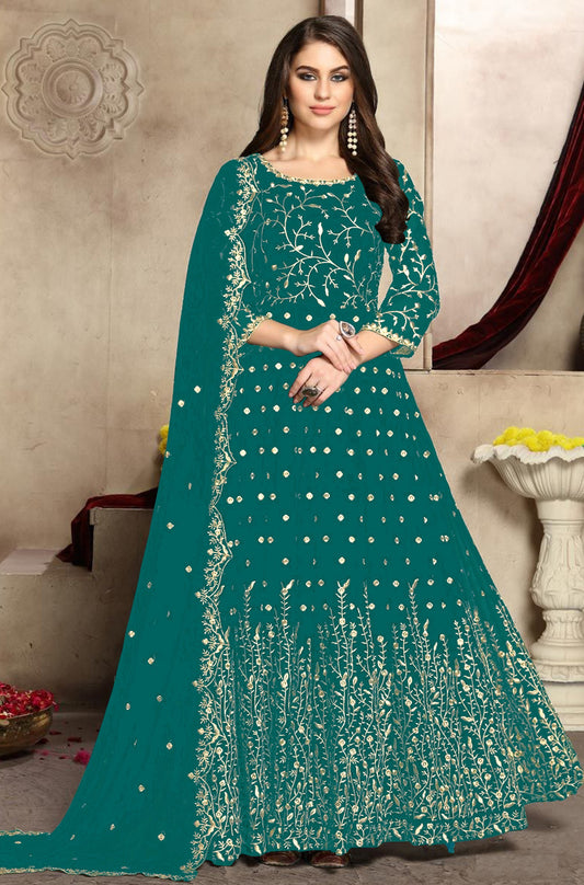 Sky Blue Color Heavy Fox Georgette Long Anarkali Salwar Suit - Joshindia