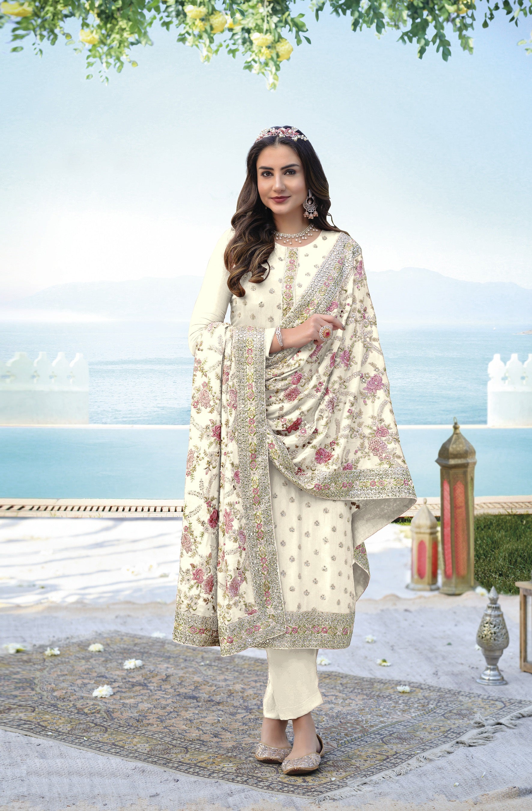 White Color Georgette Straight Salwar Suit - Joshindia