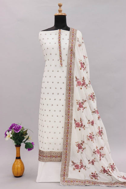 White Color Georgette Straight Salwar Suit - Joshindia