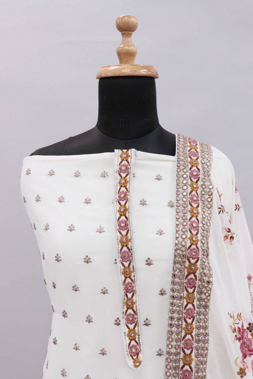 White Color Georgette Straight Salwar Suit - Joshindia