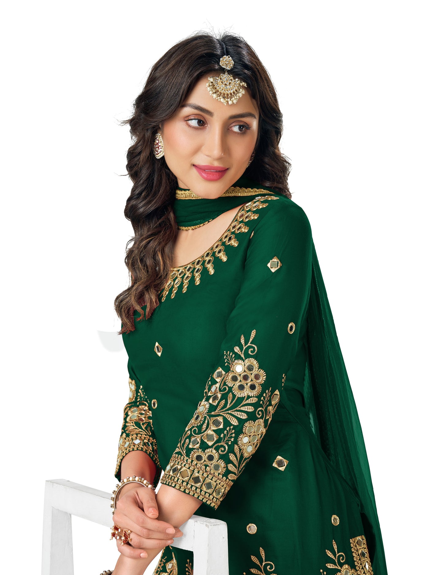 Green faux Georgette Patiyala Salwar Suit - Joshindia