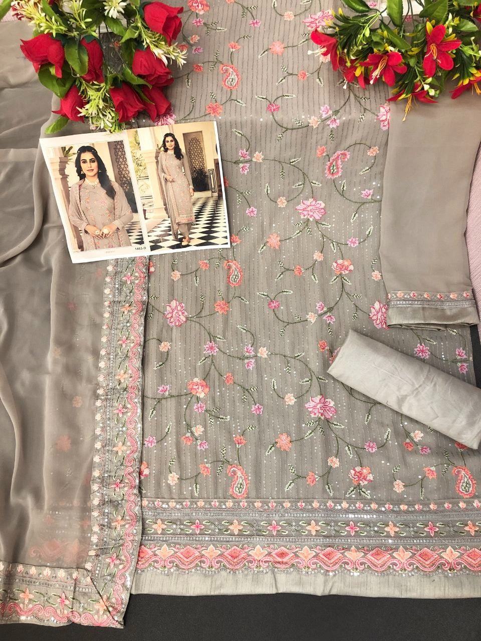 Beige Color Faux Georgette With Heavy Sequence work Straight Salwar Suit - Joshindia