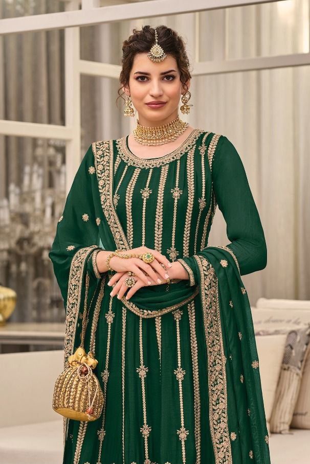 BOTTLE GREEN SHARARA SET