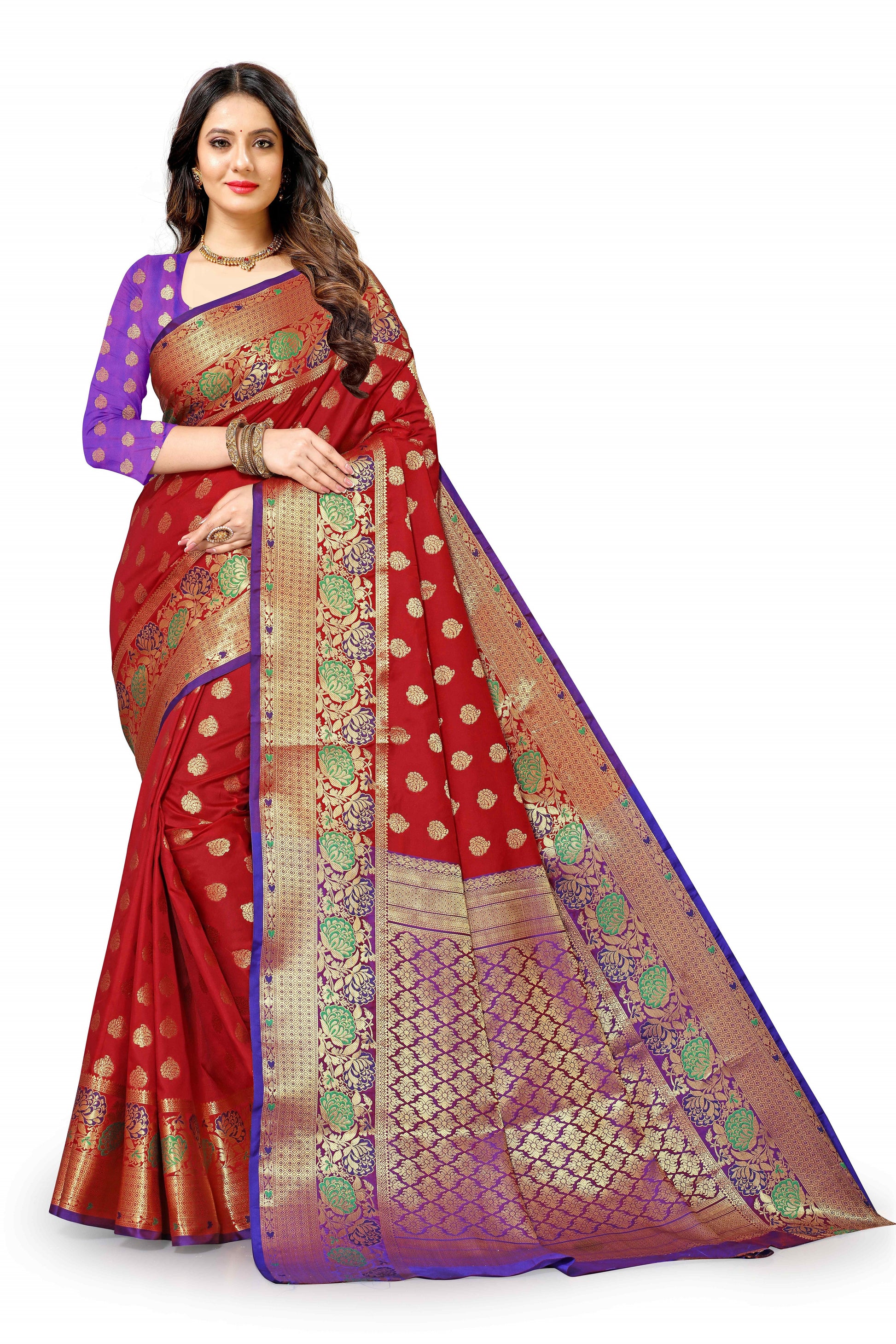 Dark Red color banarasi silk saree - Joshindia